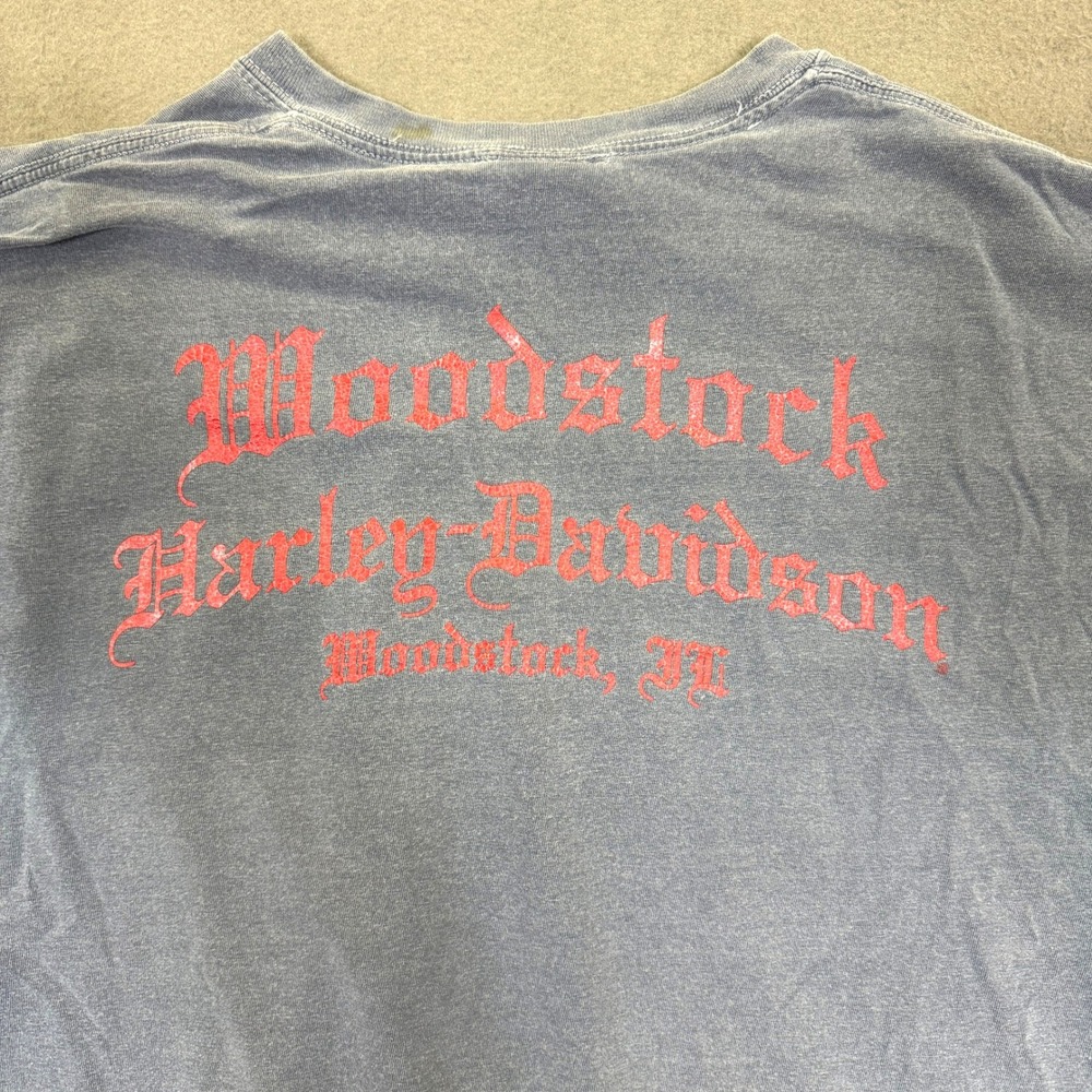 Harley-Davidson Woodstock Pocket Shirt Men XL Blue American Flag Illinois Moto